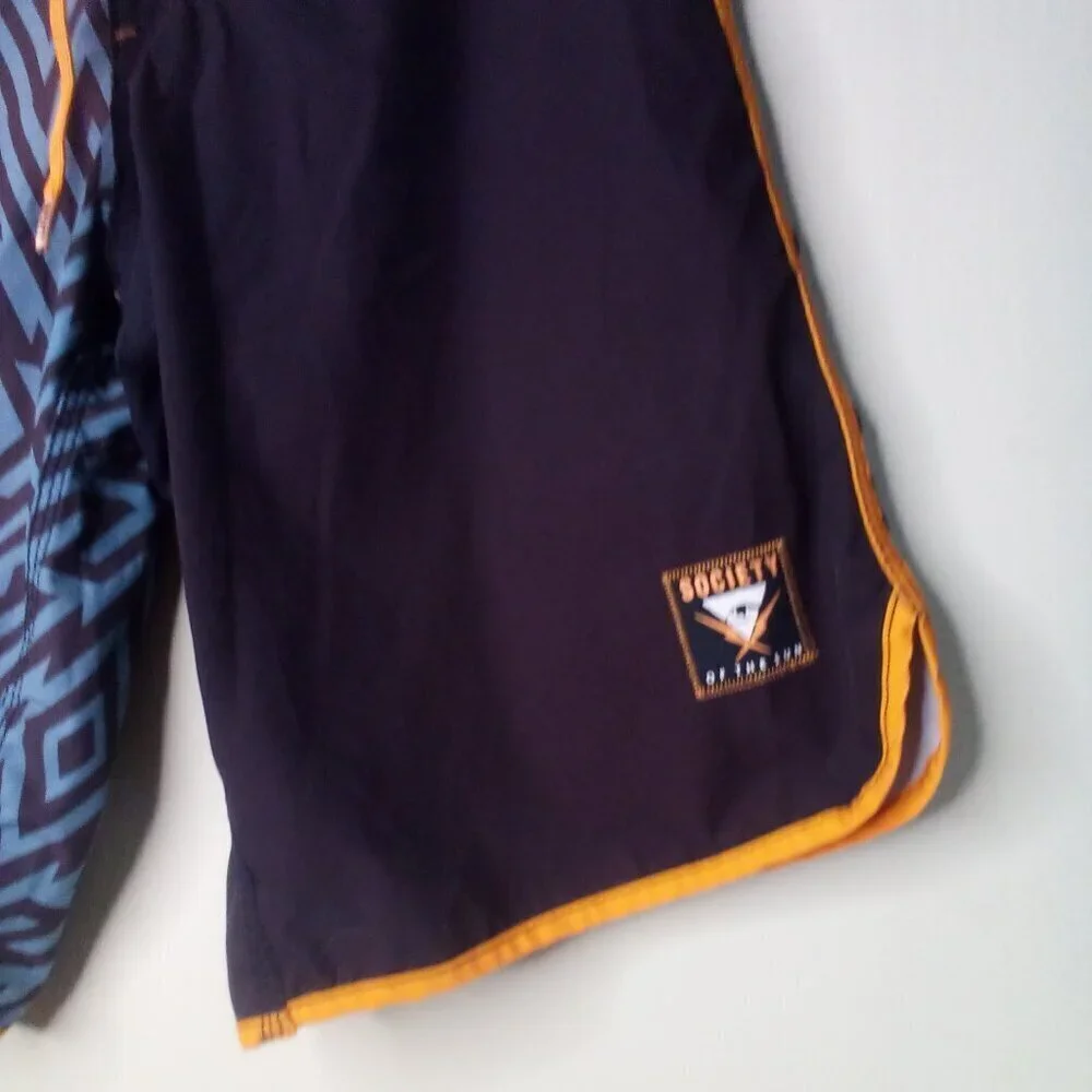 Society Of The Sun Swim Trunks Men 32 Board Shorts Brown Orange Blue